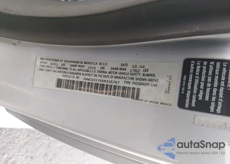 2005 Volkswagen New Beetle Gls 1.8T z USA, uszkodzony, nr VIN 3VWCD31YX5M315767